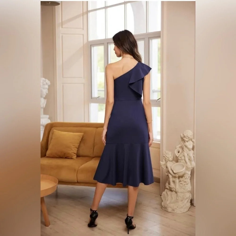 Grace Karin Navy Size XXL One Shoulder with Ruffles Cocktail/Formal Dress - Picture 11 of 13